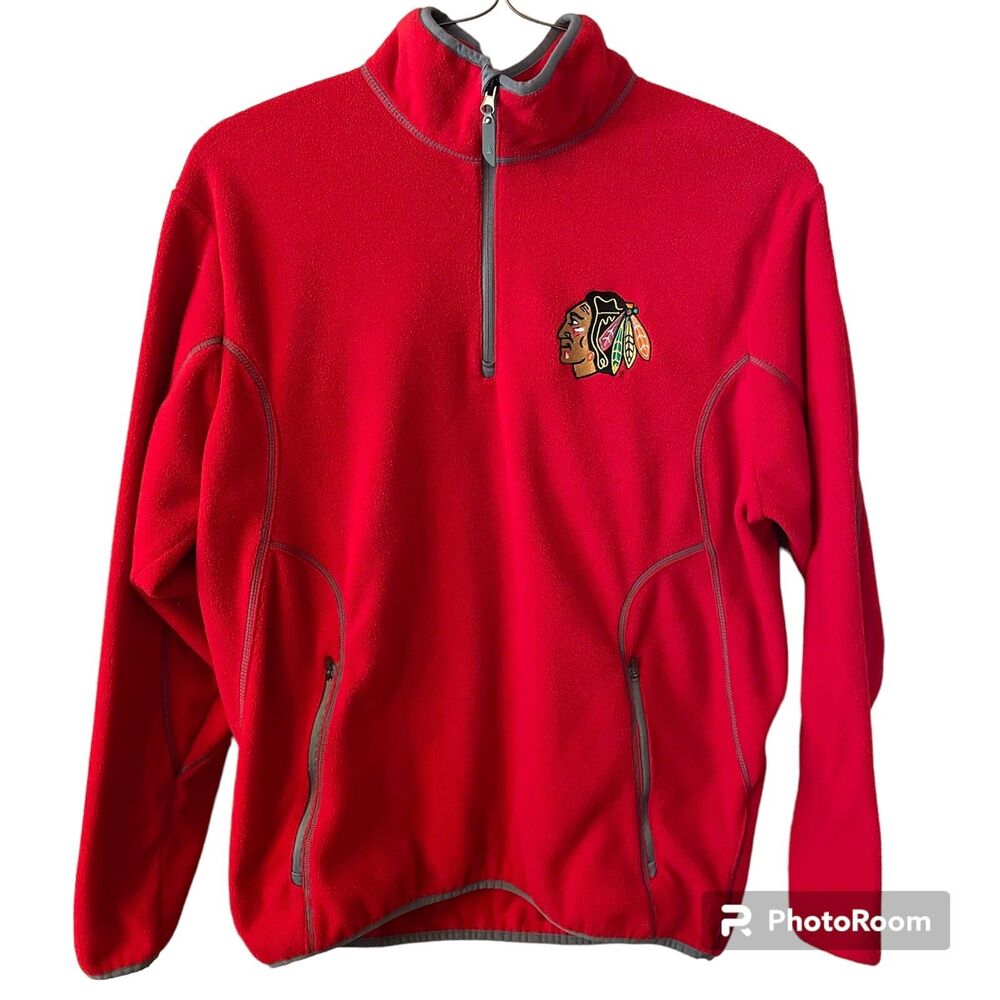 Antigua Chicago Blackhawks 1/4 Zip Long Sleeve Fleece  Mens Size Large Red NHL